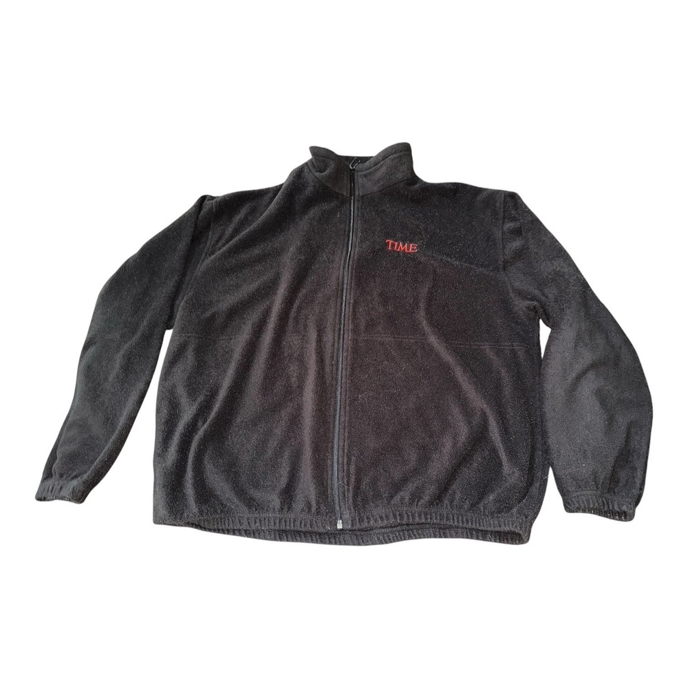 TIME Magazine Black Full Zip Fleece Jacket Pullover XL Embroidered Logo Fall